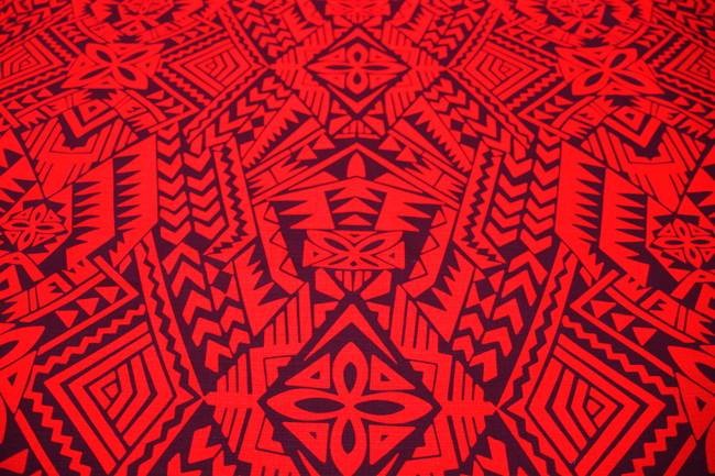  Red & Burgundy Polynesian Designs Cotton