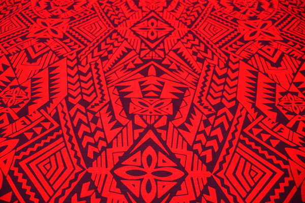  Red & Burgundy Polynesian Designs Cotton