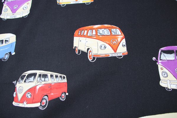 Vibrant Combi Vans on Black Premium Cotton