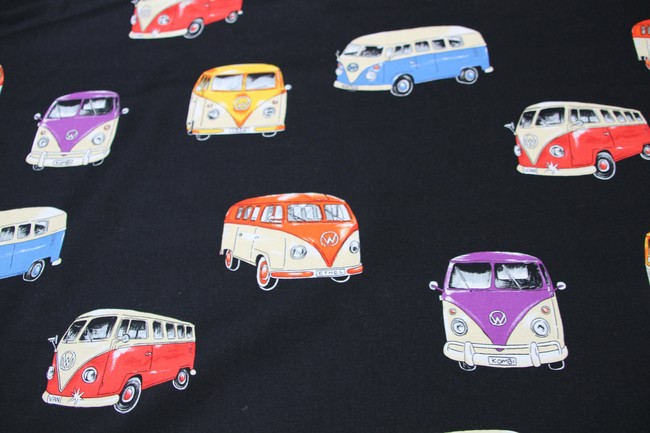 Vibrant Combi Vans on Black Premium Cotton