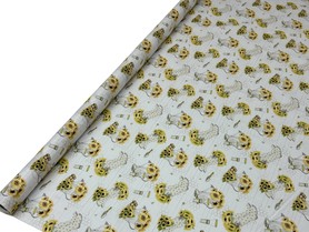 Sunflowers & Garden Tools on Soft White Printed Cotton