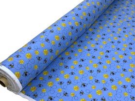 Honey Bees on Blue Winceyette