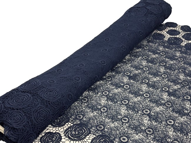 Navy Rose Bordered Cobweb Guipure Lace