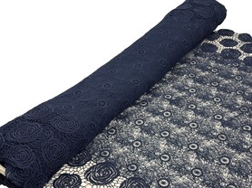 Navy Rose Bordered Cobweb Guipure Lace