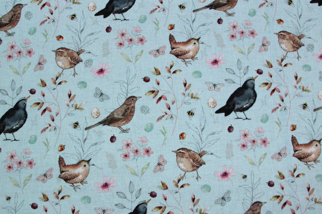 Birdsong on Blue Premium Printed Cotton