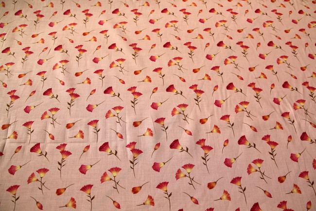 Trumpet Flower Print on Peach Cotton
