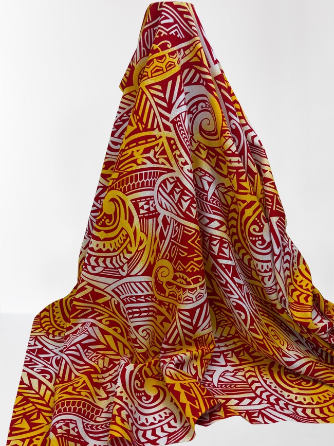 Red, Golden Yellow & White Pacific Island Cotton Dobby