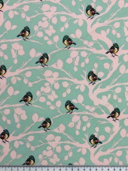Miniature Birds on Mint Green Printed Cotton