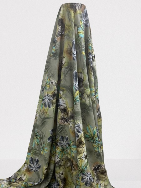Smokey Forest Floral - Greens & Yellow Rayon