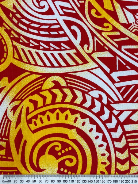 Red, Golden Yellow & White Pacific Island Cotton Dobby