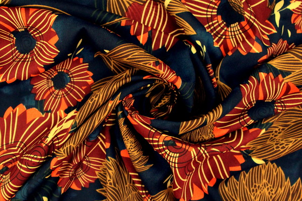 Autumn Toned Floral on Dark Navy Printed Rayon