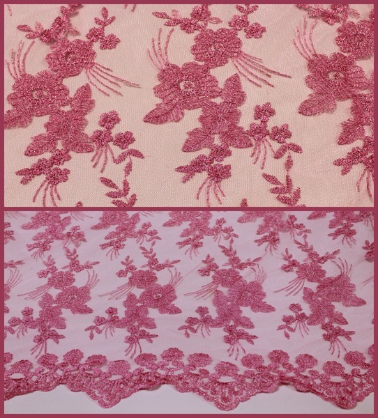 Gorgeous Embroidered Tulle with Scalloped Edge - Pink
