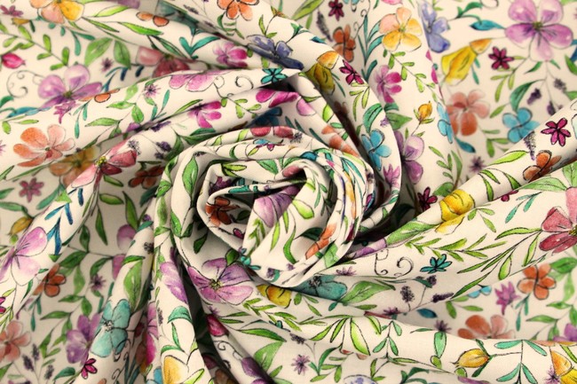 Delicate Floral on White Kiwiana Printed Cotton