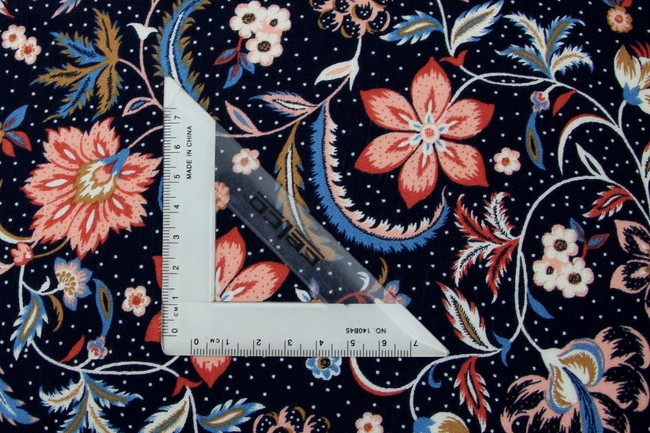 Summer Floral on Dark Navy Printed Rayon with Crepe Finish
