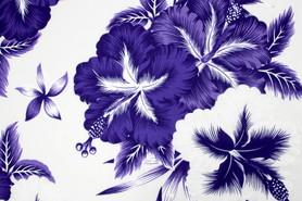 Large Purple Hibiscus on White Hawaiian Printed Rayon