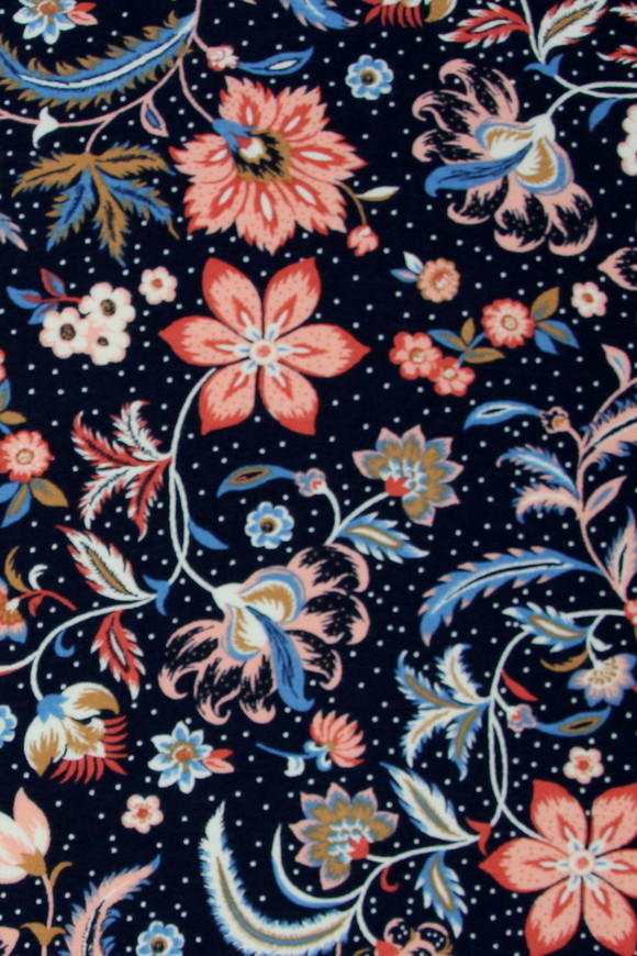 Summer Floral on Dark Navy Printed Rayon with Crepe Finish