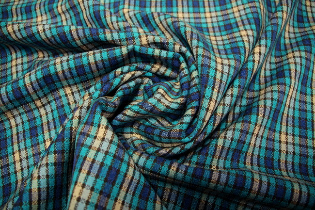 Bright Blues, Beige & Teal Woven Wool Blend