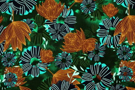 * REMNANT - Autumn Toned Floral on Green Printed Rayon