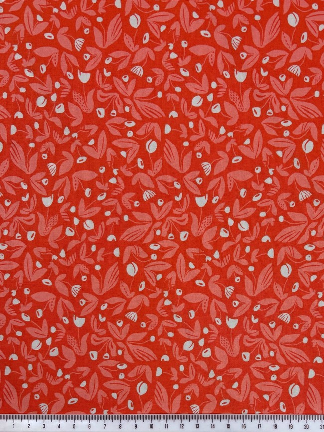 Garden Bed Flowers on Salmon Printed Cotton