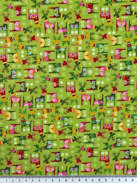 Reindeer on Green Cotton