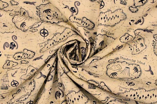 A Pirates Adventure Treasure Map Printed Cotton