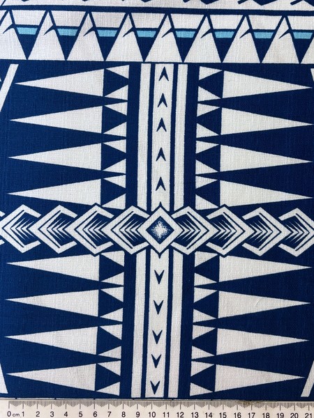 Mid-Airforce Blue & Aqua on White Pacific Island Cotton Dobby