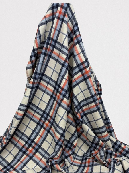 Blues, Orange & Cream Tartan Check Brushed Wool