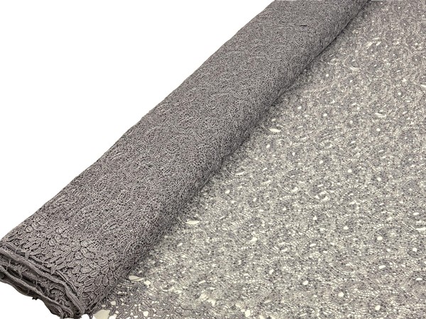 Grey Sequinned Paisley Cobweb Guipure Lace