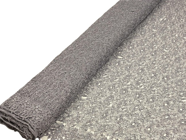 Grey Sequinned Paisley Cobweb Guipure Lace