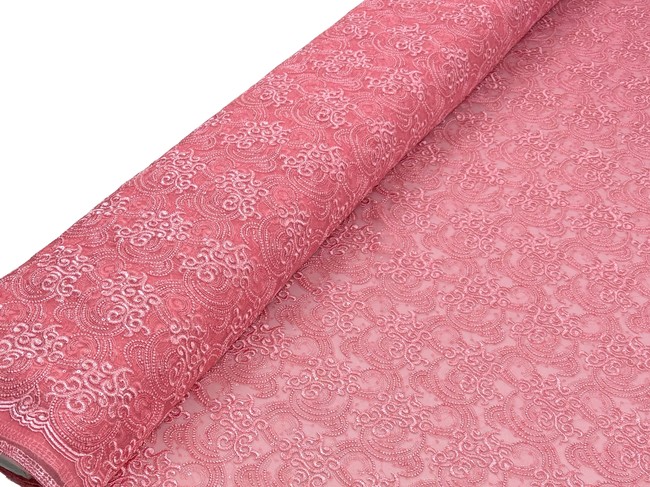 Guava Swirls Corded Lace
