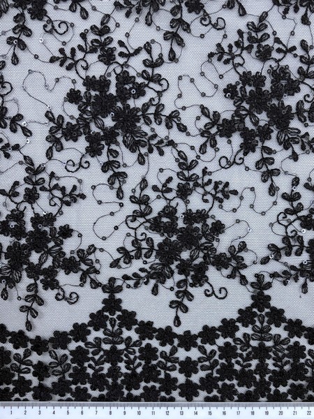 Black Sequin Floral Lace