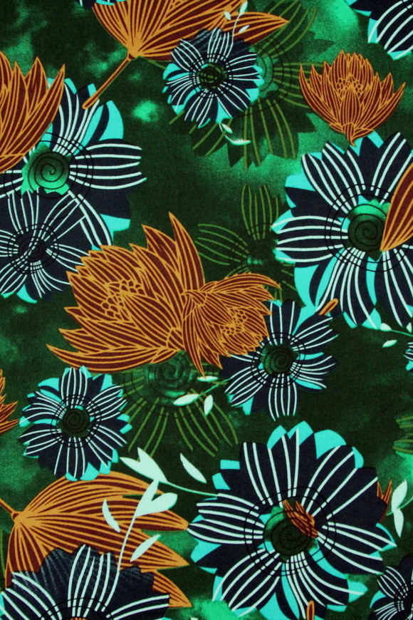 Autumn Toned Floral on Green Printed Rayon