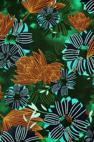 Autumn Toned Floral on Green Printed Rayon