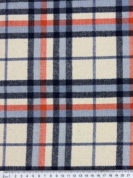 Blues, Orange & Cream Tartan Check Brushed Wool
