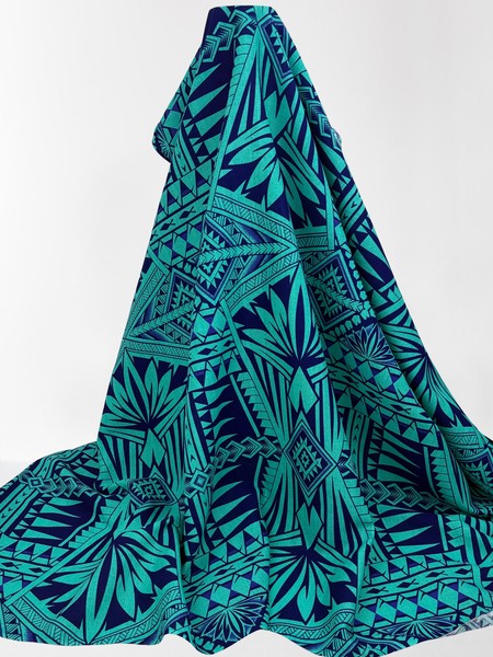 Deep Aqua & French Navy Pacific Island Cotton Dobby