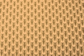 Olive Sprigs on Striped Printed Cotton