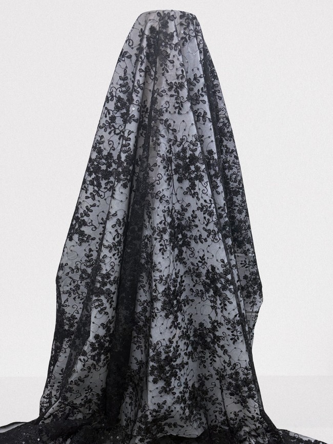 Black Sequin Floral Lace
