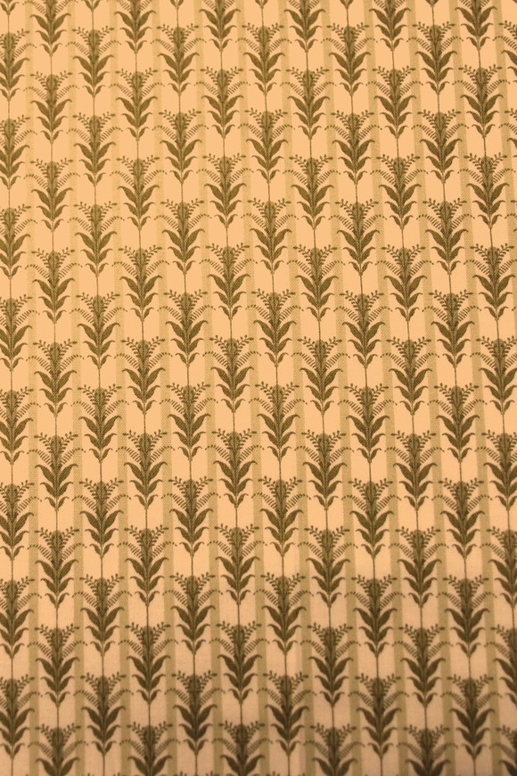 Olive Sprigs on Striped Printed Cotton