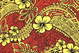 Yellow & Black Hibiscus on Rust Pasifika Printed Cotton
