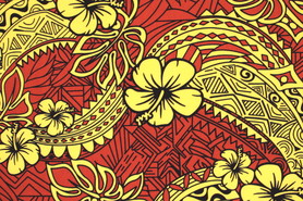 Yellow & Black Hibiscus on Rust Pasifika Printed Cotton