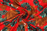 Autumn Toned Floral on Red Printed Rayon