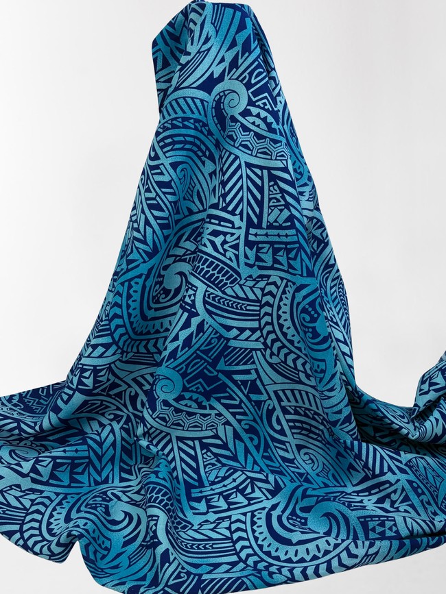 Royal on Aqua Tones Pacific Island Cotton Dobby