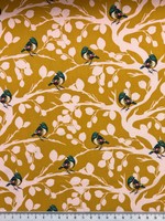 Miniature Birds on Burnt Mustard Printed