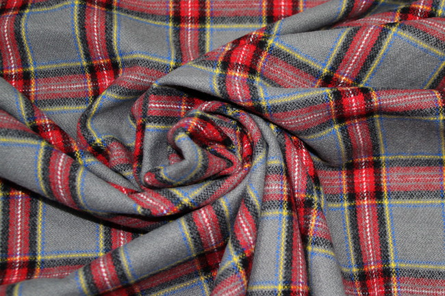Red, Royal & Gold on Grey Brushed Cotton Check