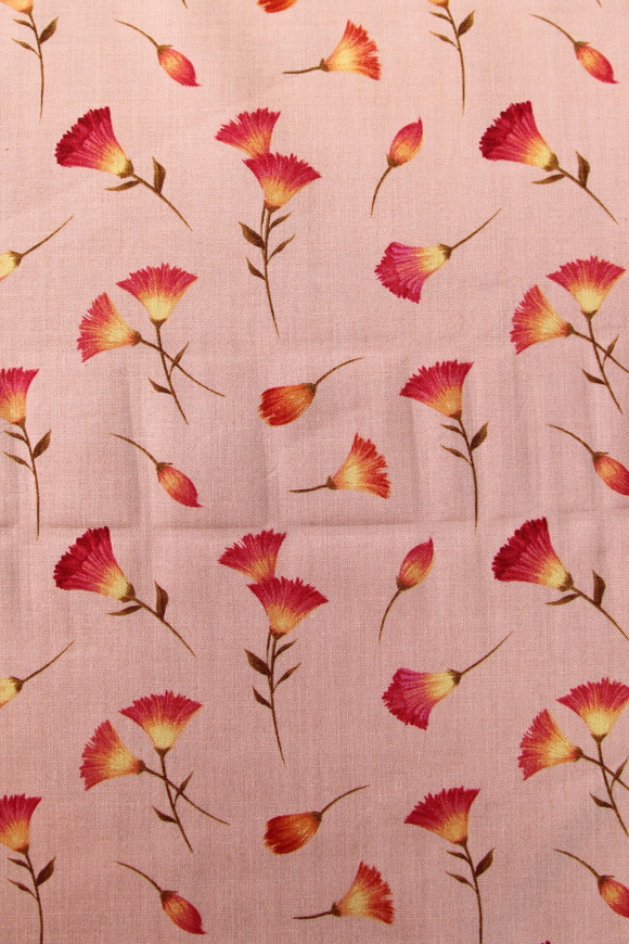 Trumpet Flower Print on Peach Cotton