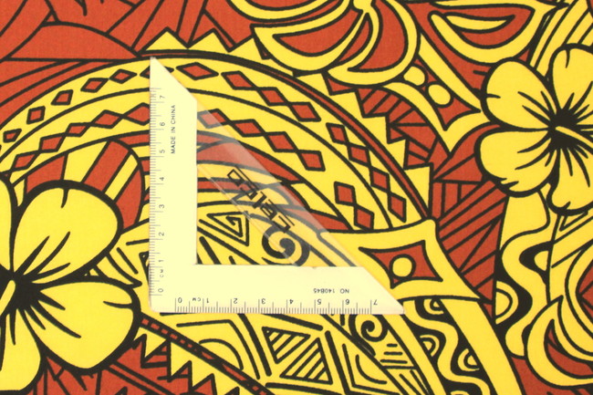 Yellow & Black Hibiscus on Rust Pasifika Printed Cotton