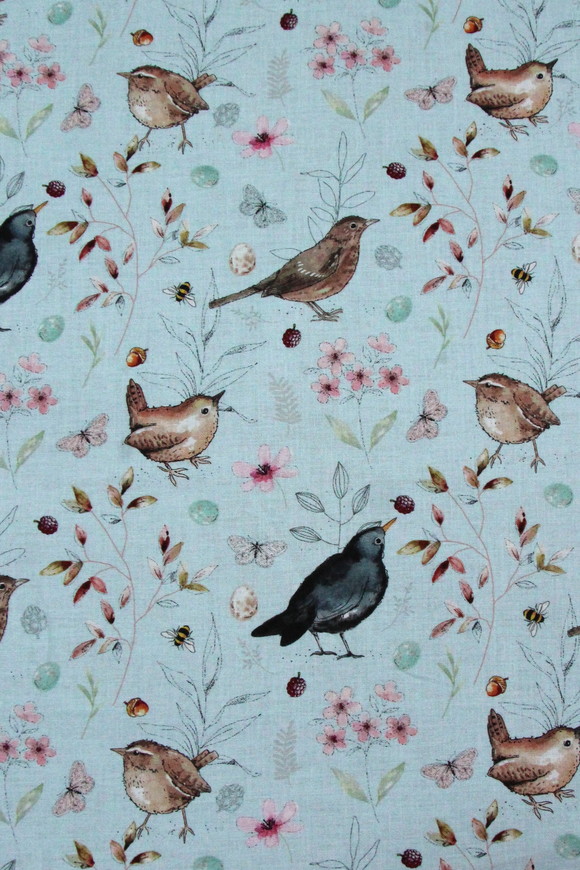 Birdsong on Blue Premium Printed Cotton
