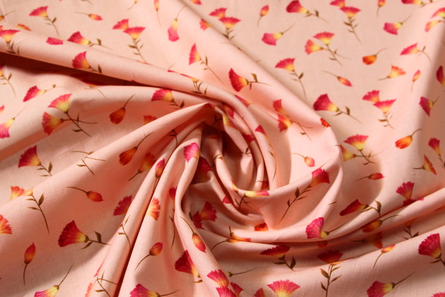Trumpet Flower Print on Peach Cotton
