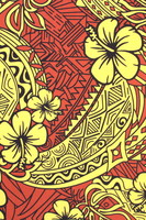 Yellow & Black Hibiscus on Rust Pasifika Printed Cotton