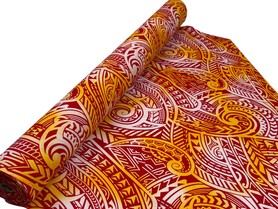 Red, Golden Yellow & White Pacific Island Cotton Dobby
